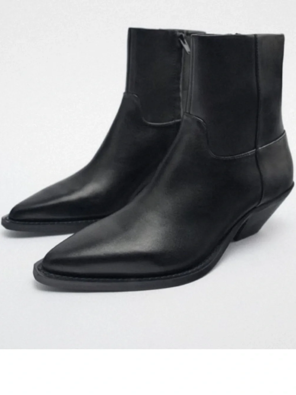 Zara leather cowboy ankle boot booties black EU 36 1122/010 western rodeo - Picture 1 of 16